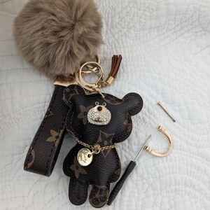 Brown Bear Keychain with Pom Pom